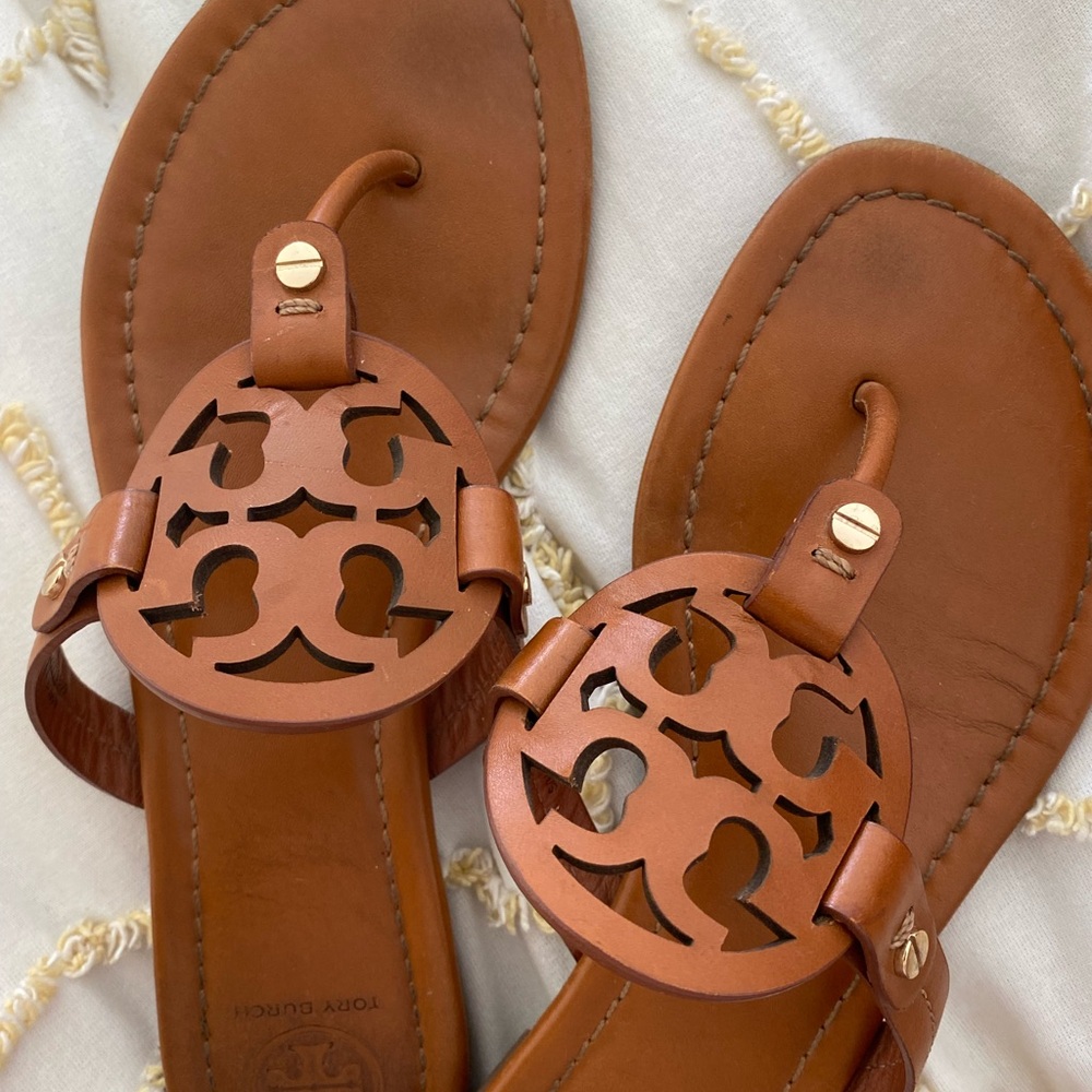 Tory Burch Tan Leather Cutout Sandals